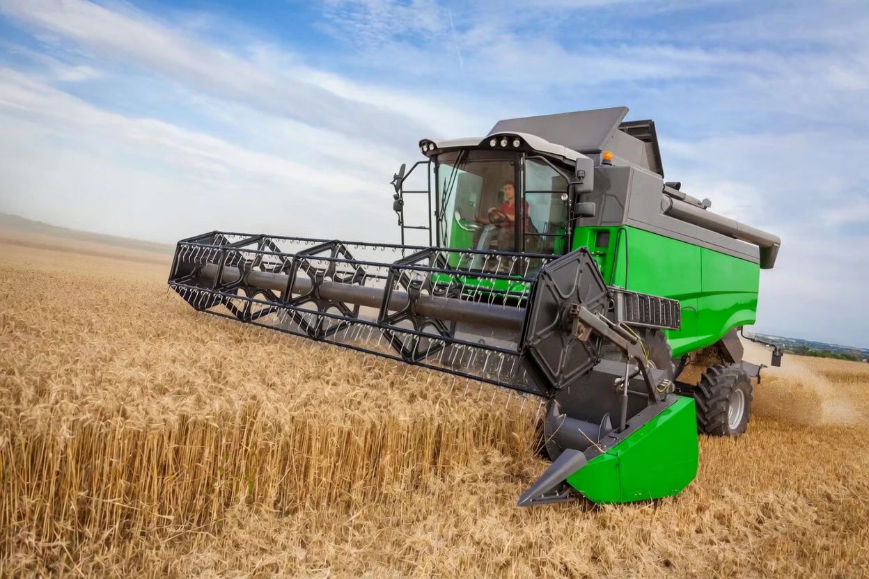 Combine harvester working in Australian grain field