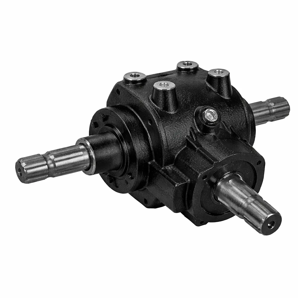 Agricultural gearbox for cutter bars showing robust cast iron housing and input shaft