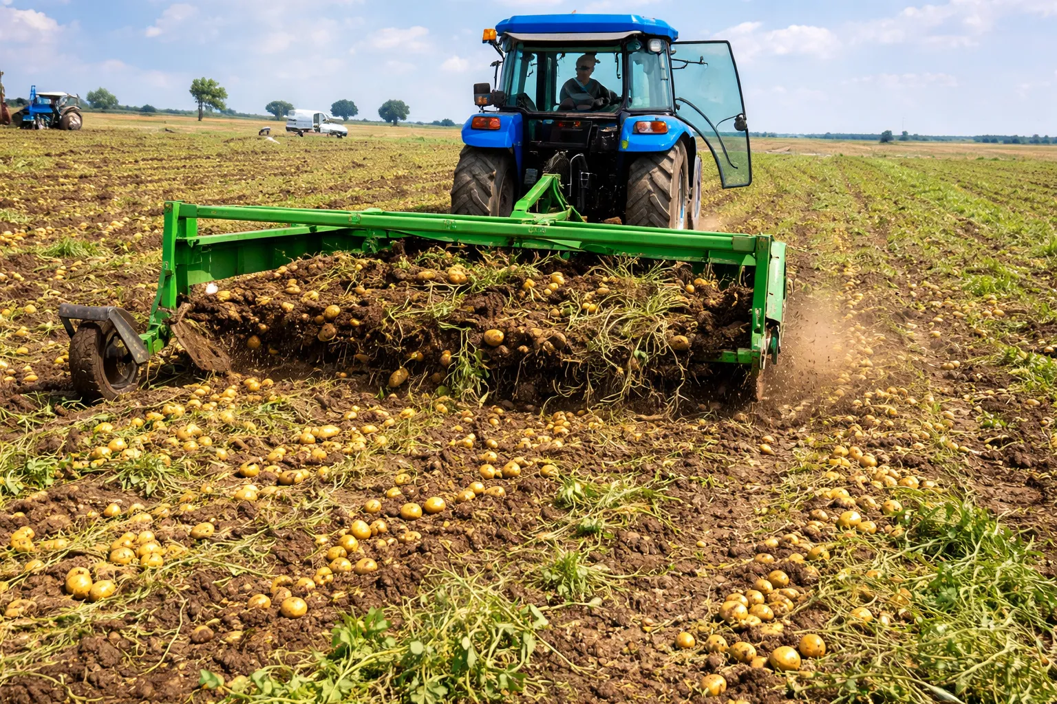 Potato Harvester Operating in Heavy Soil