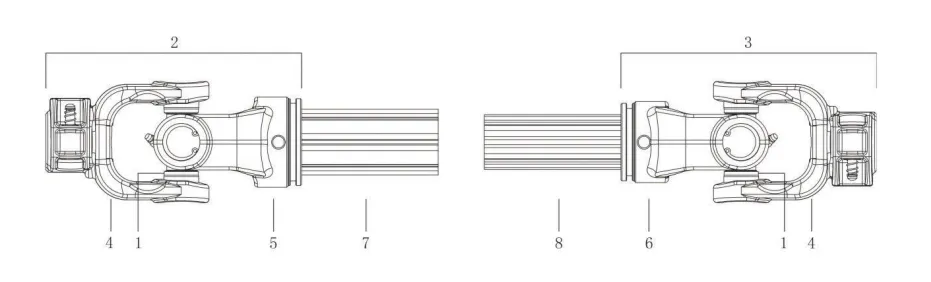 S Series Star PTO Shaft exploded structural diagram showing cross journal, universal joints, splined yoke, tube yoke, and star-profile tubes
