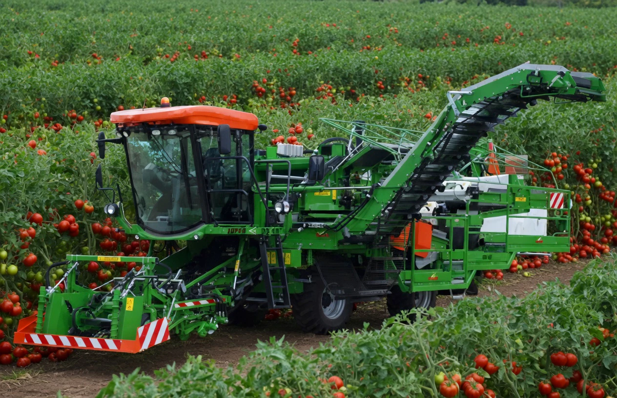 Tomato harvester in Australian processing tomato field
