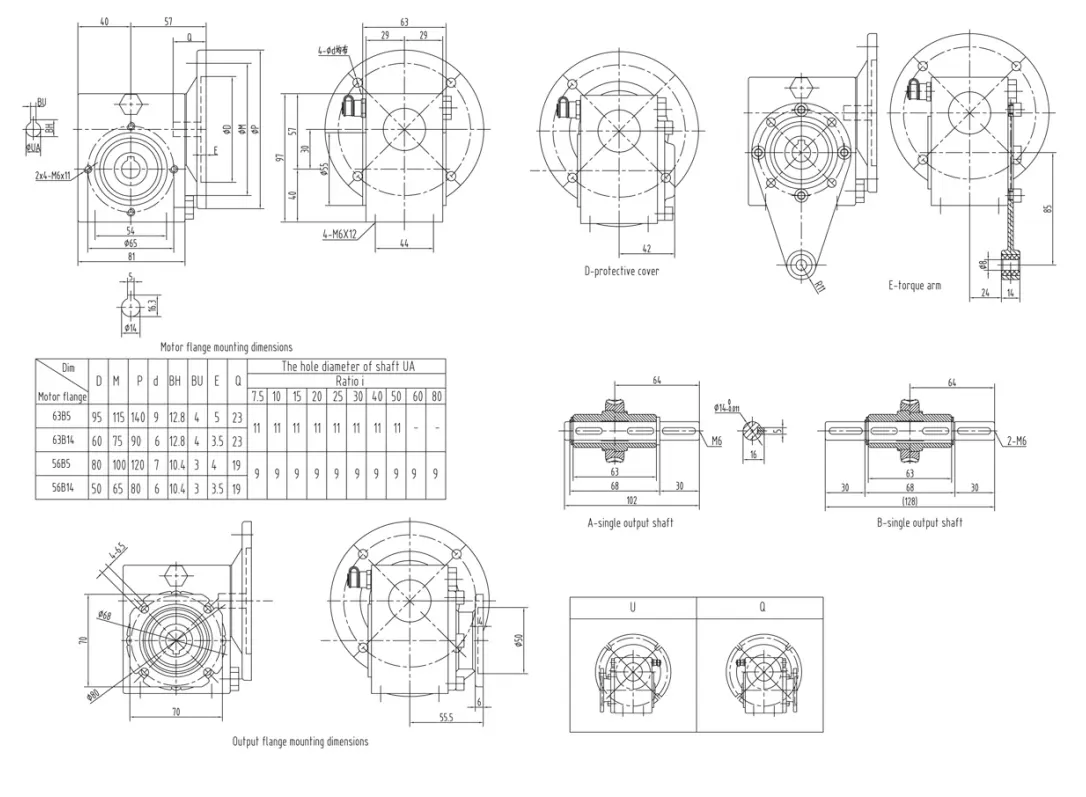 SSGM-030 stainless steel worm gearbox installation dimension drawing