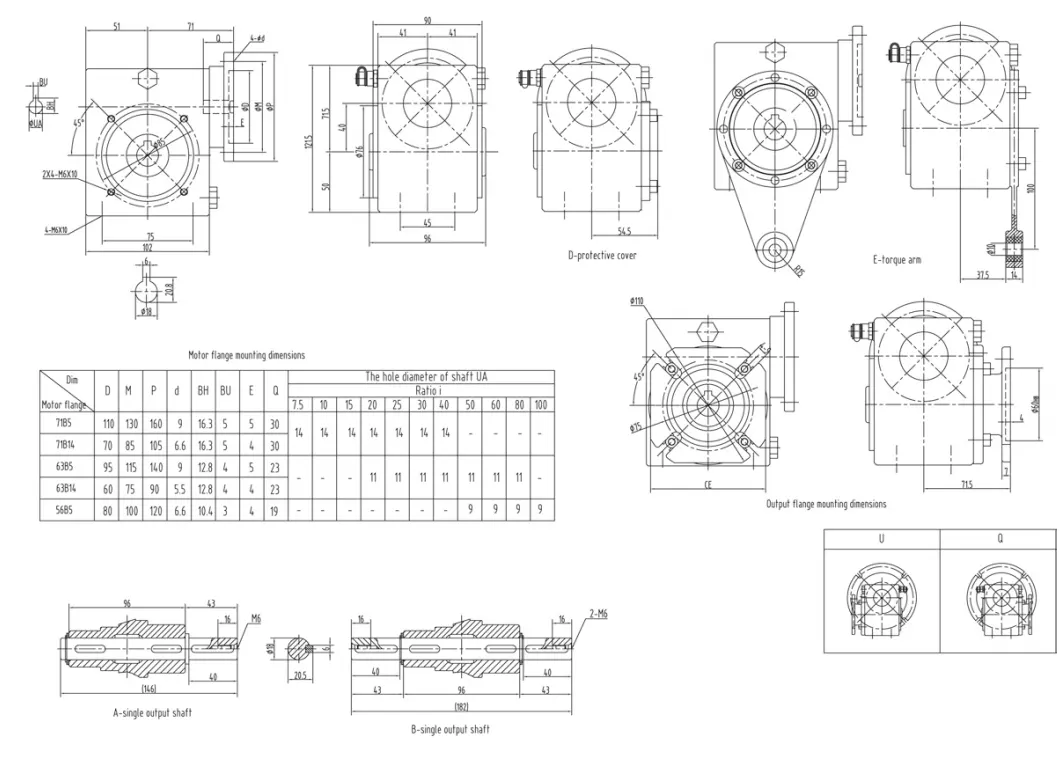 SSGM-040 stainless steel worm gearbox installation dimension drawing