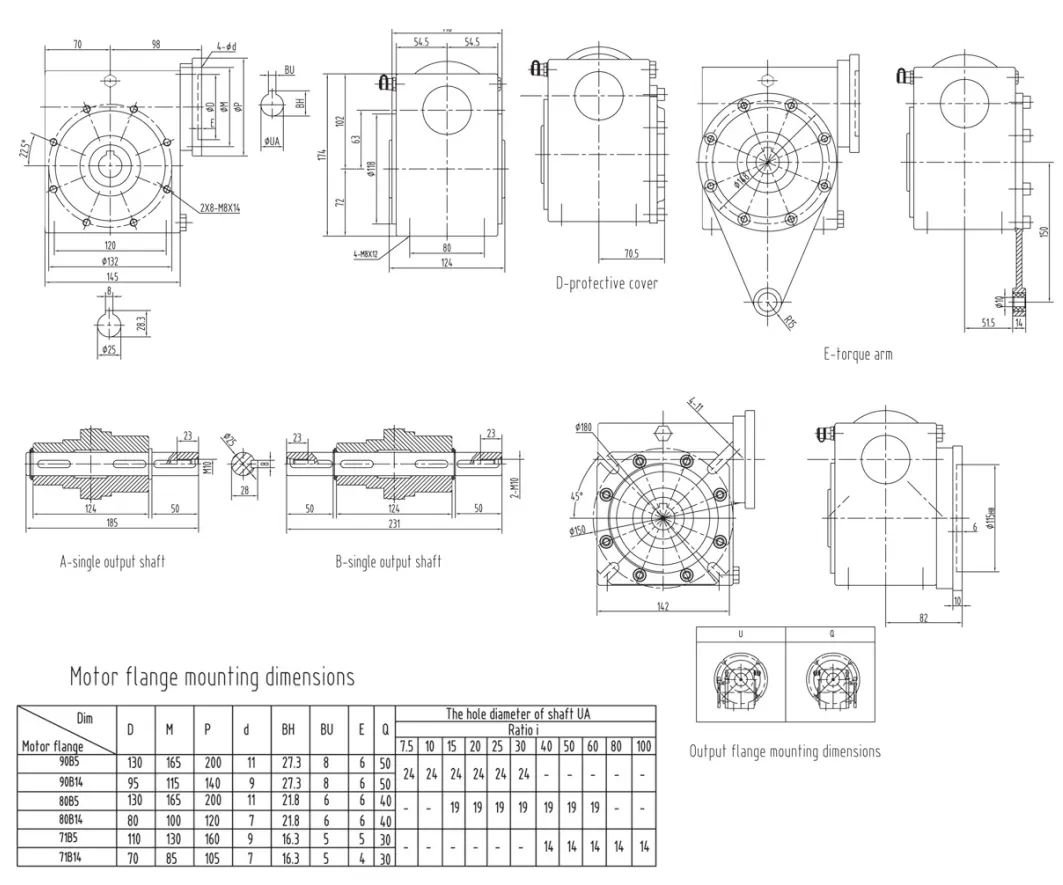 SSGM-063 stainless steel worm gearbox installation dimension drawing