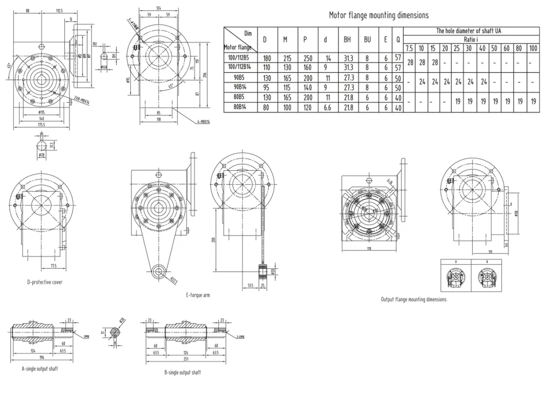 SSGM-075 stainless steel worm gearbox installation dimension drawing