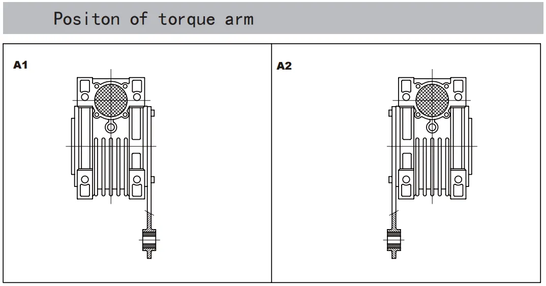 GBC-NMRV-VS worm gearbox torque arm mounting position and dimensional drawing