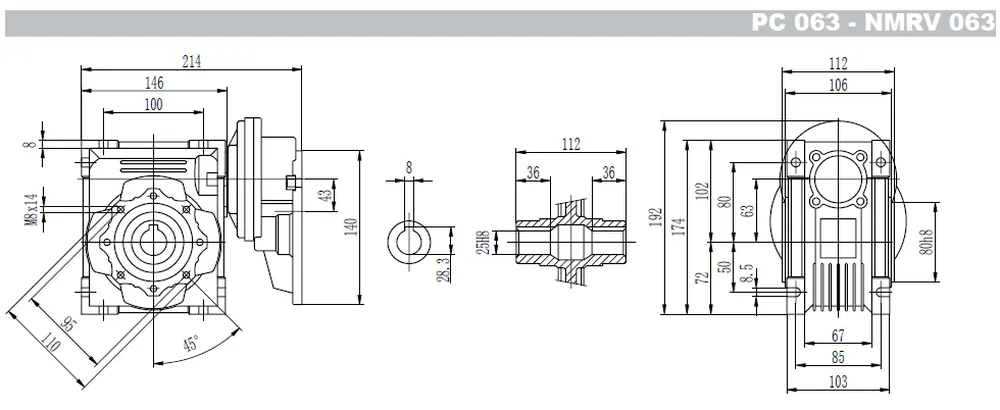 PC + GBC-NMRV worm gearbox dimensions selection table 2
