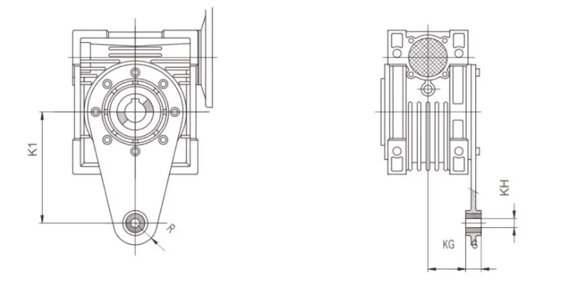 GBC-NMRV aluminum worm gearbox torque arm accessory dimensional drawing