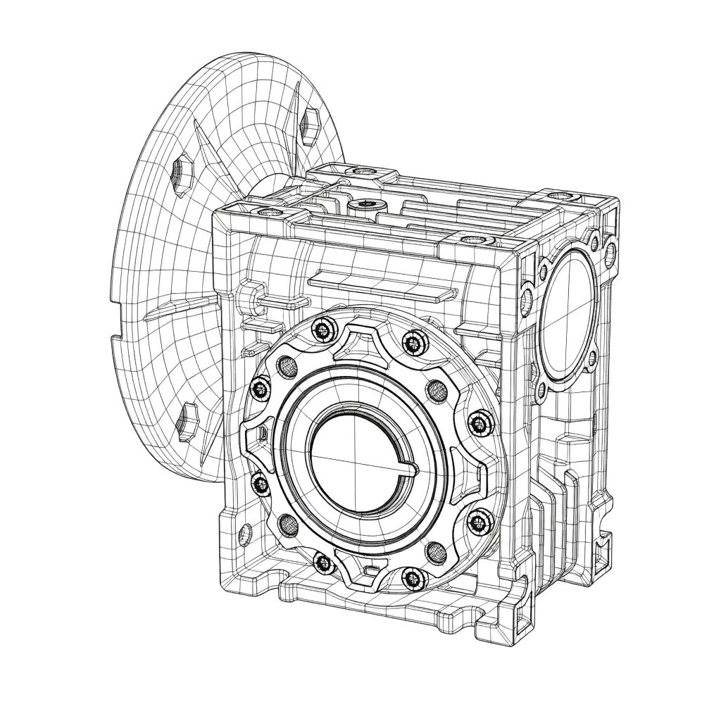 GBC-NMRV aluminum worm gearbox close-up showing square housing, cooling fins, and IEC motor flange input