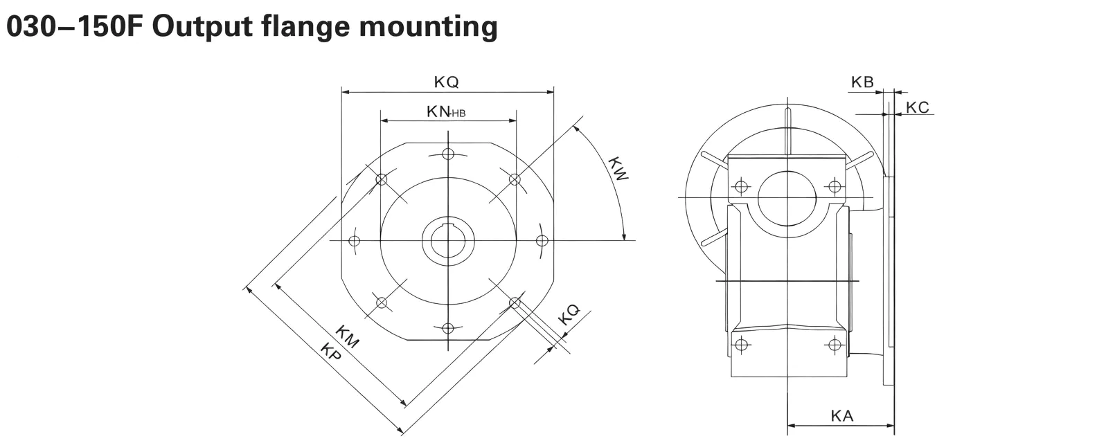 GBC-NMRV-F worm gearbox output flange FA/FB dimensional drawing