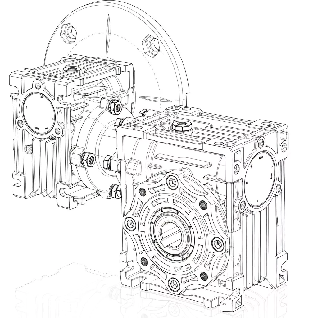 GBC-NMRV + GBC-NMRV double worm gearbox close-up showing two-stage assembly