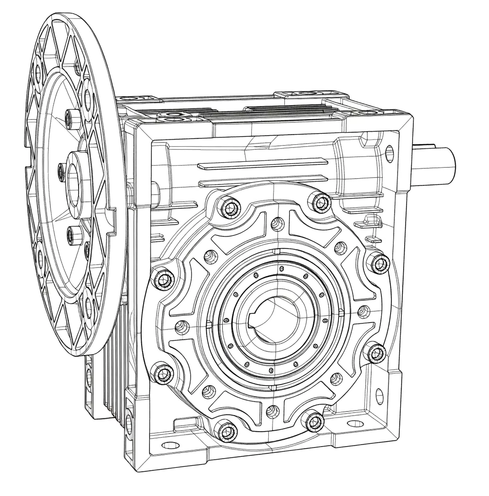 GBC-NMRV-VS dual input worm gearbox close-up showing aluminum housing and IEC motor flange