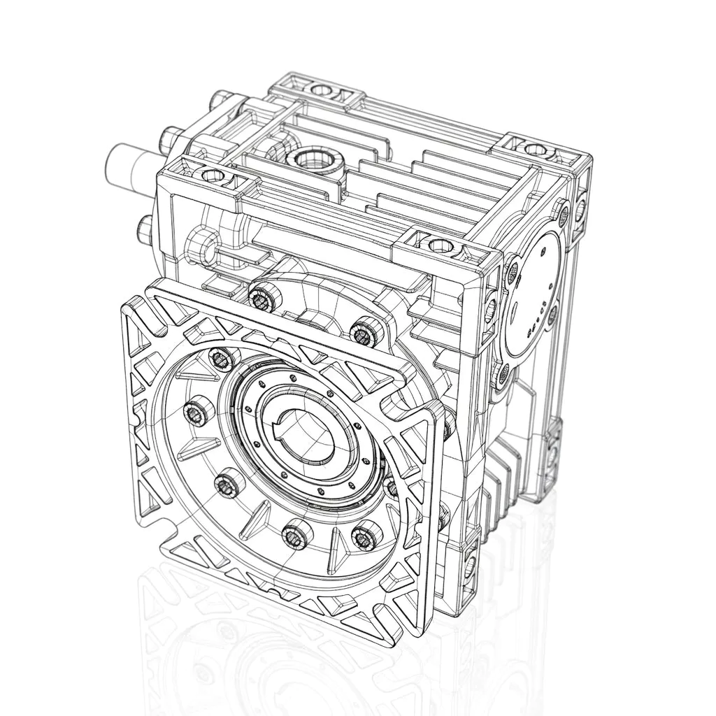 GBC-NRV-F worm gearbox close-up showing square flange output, aluminum housing, and input shaft detail