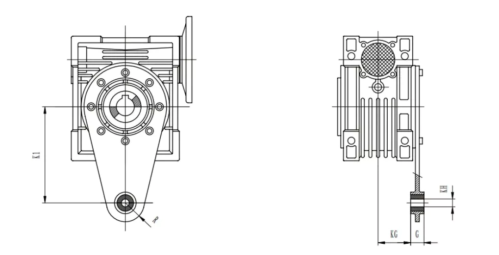 GBC-NRV-VS worm gearbox torque arm accessory dimensional drawing