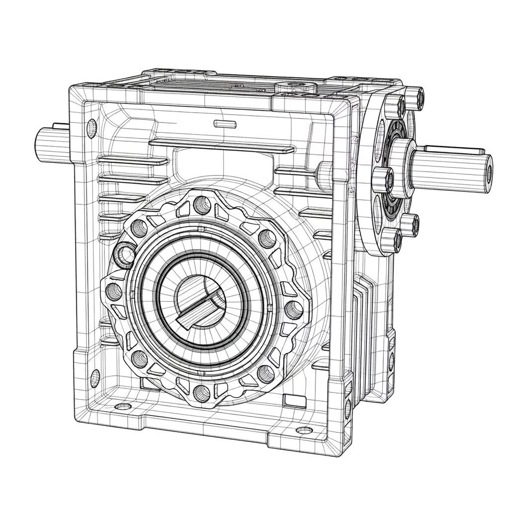 GBC-NRV-VS dual shaft input worm gearbox close-up showing cooling ribs and die-cast iron housing