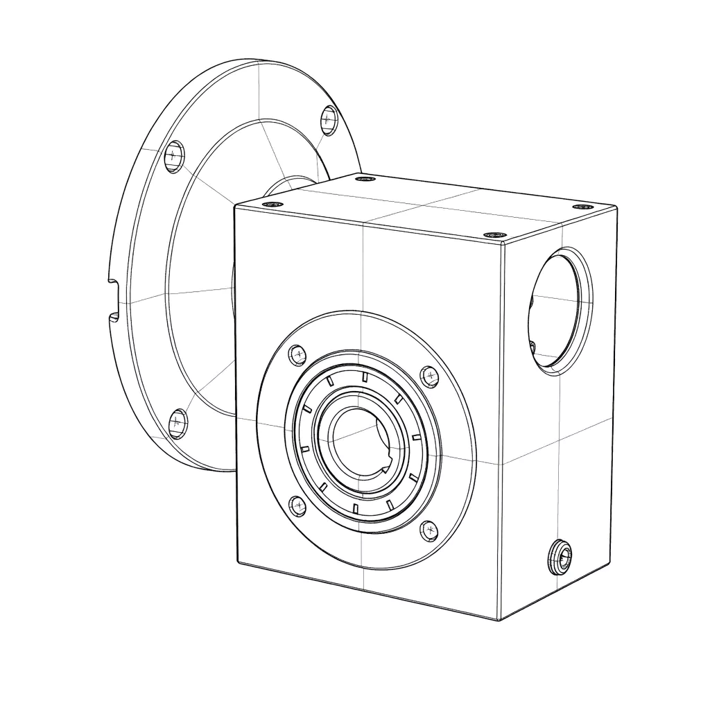SSGM-040 stainless steel worm gearbox technical cross-section showing machined body construction