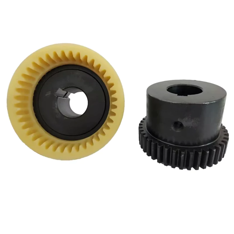 NL nylon gear flexible coupling installed on drive shaft showing assembled coupling in industrial setting