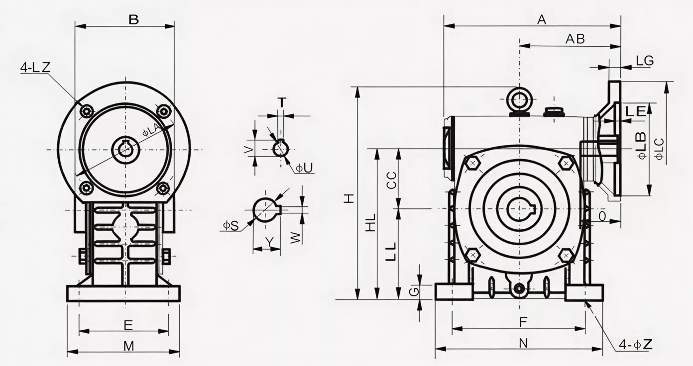 WPDKS worm reducer specification and dimensions