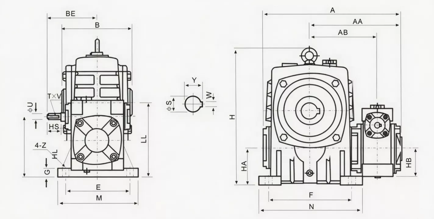 WPEKA hollow shaft double speed worm reducer specification drawing