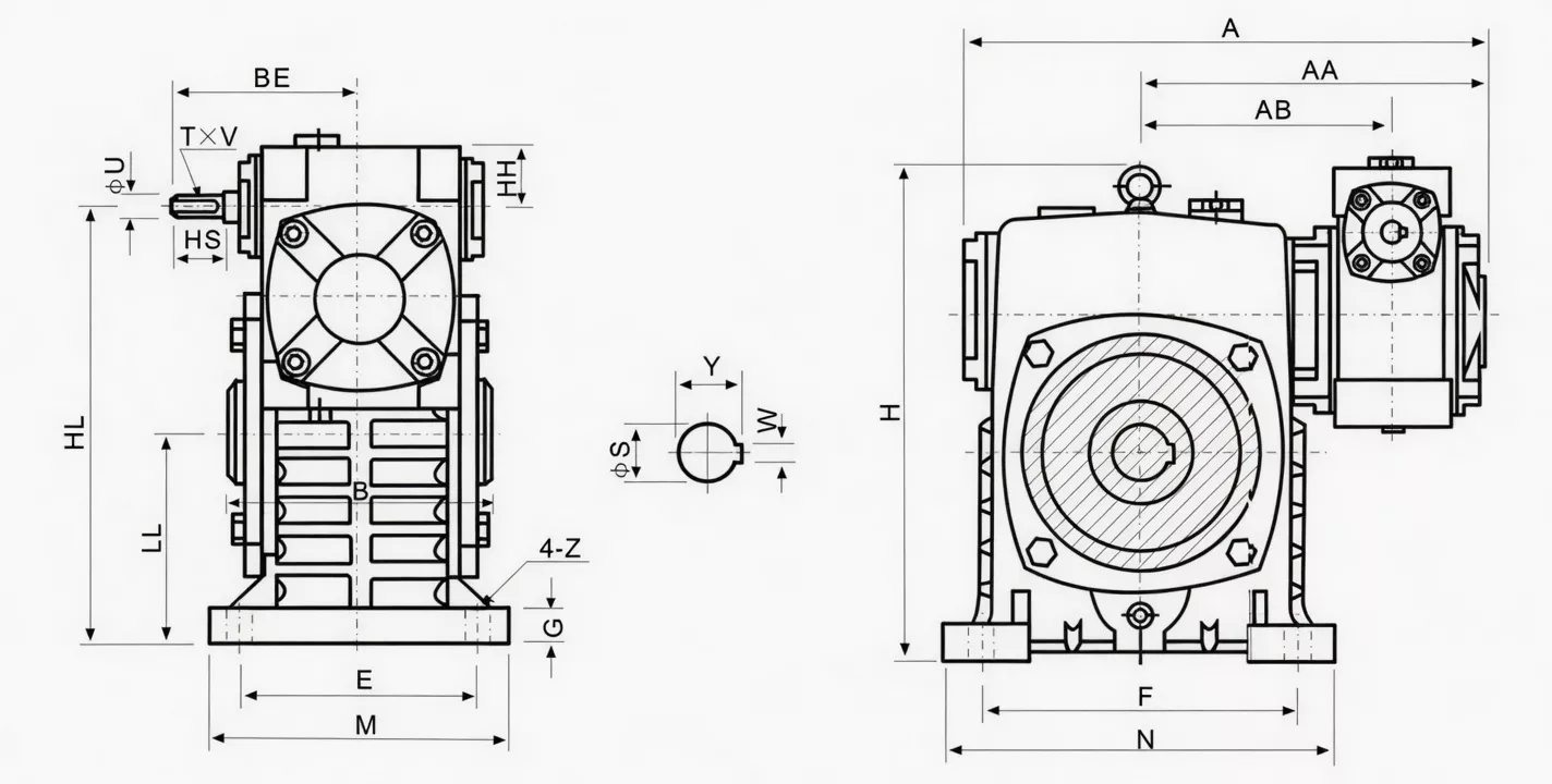 WPEKS hollow shaft double speed worm reducer with cooling fins specification