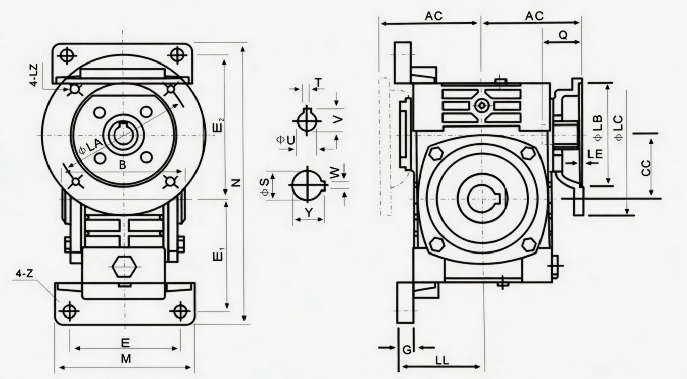 WPWDKT flange-mounted hollow shaft tilted-base worm reducer specification