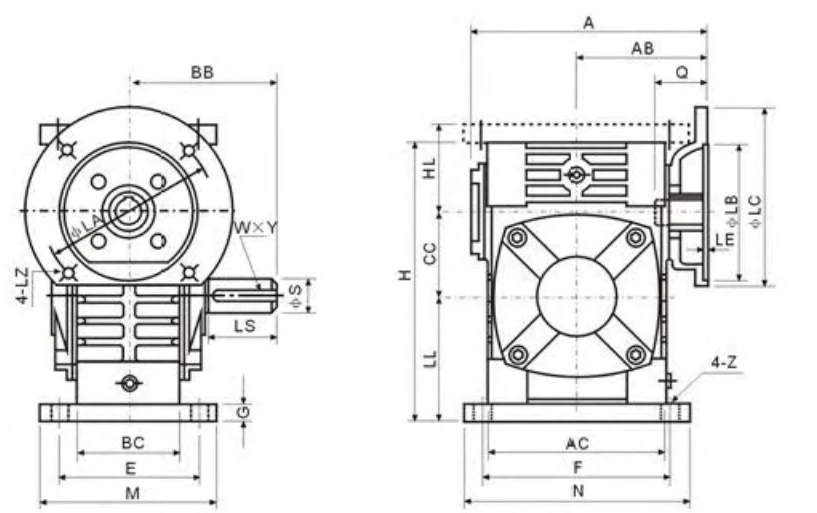 WPWDS flange-mounted universal worm reducer cooling fins specification