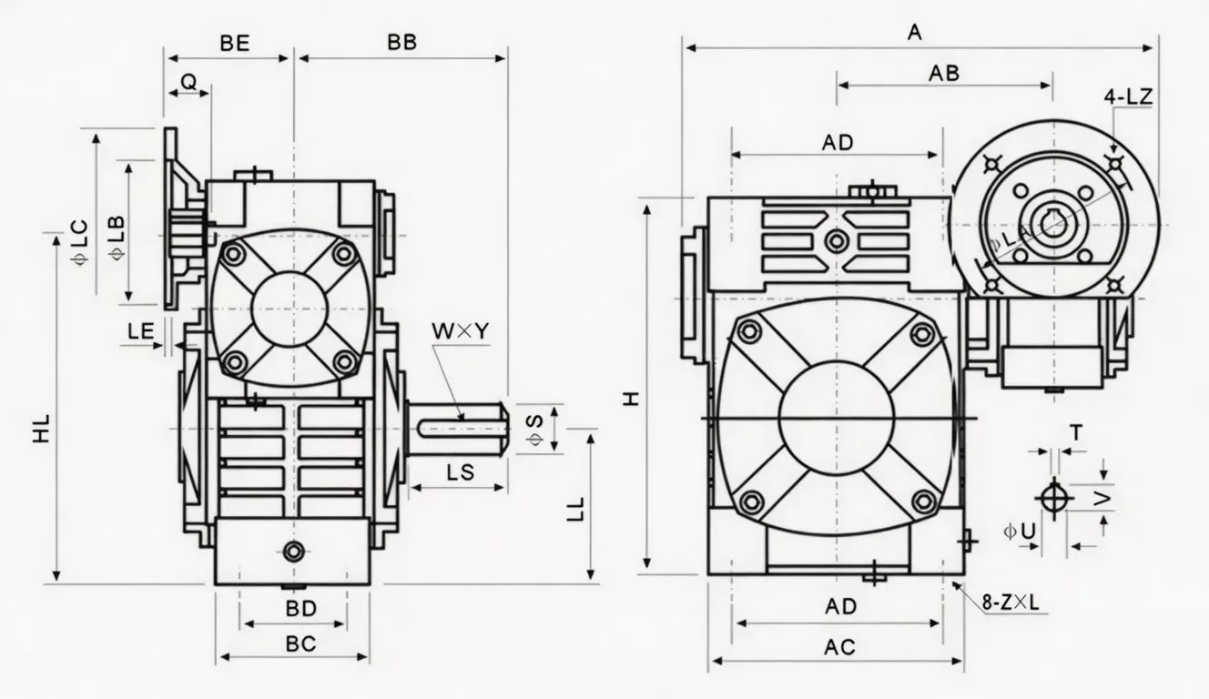 WPWED flange-base motor-direct double speed worm reducer specification