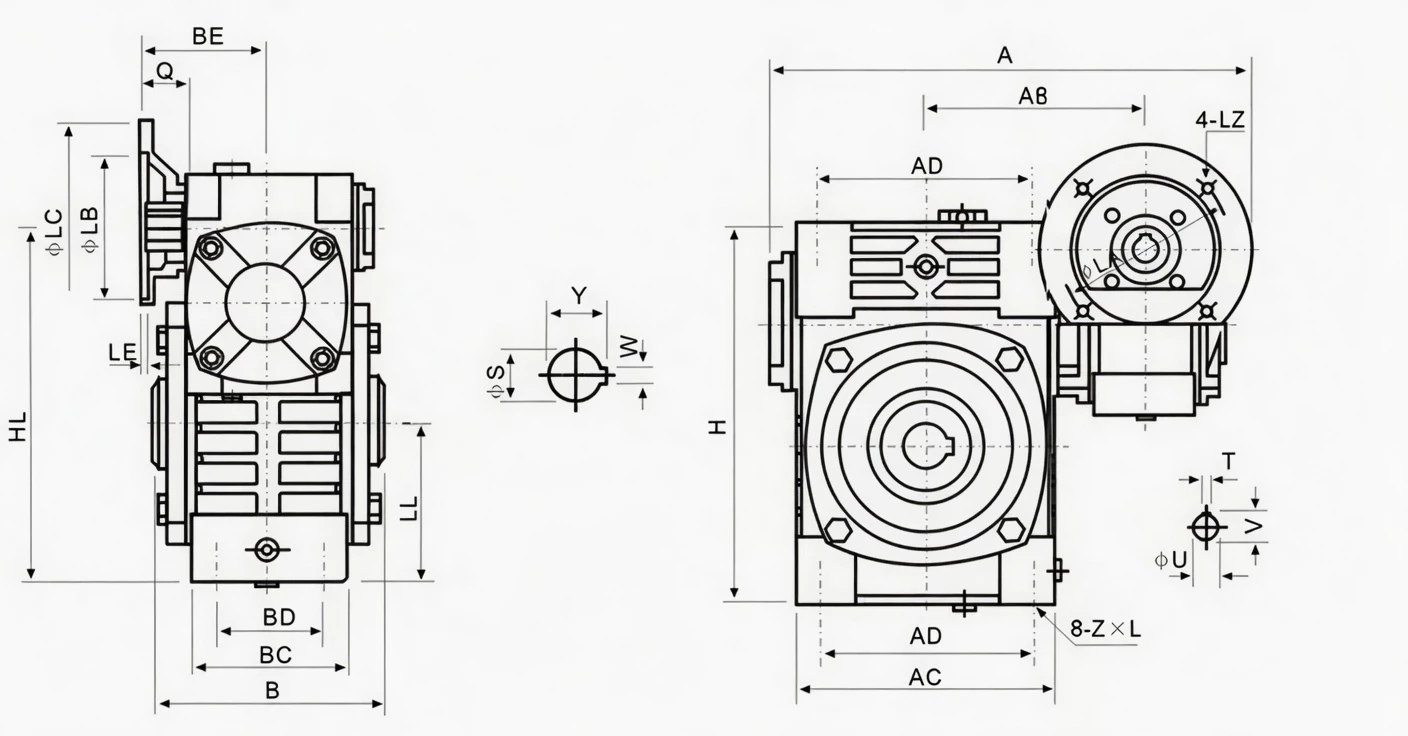 WPWEDK flange-mounted universal hollow shaft double speed worm reducer specification
