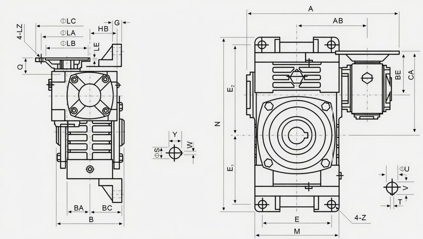 WPWEDKO flange-mounted universal hollow shaft double speed multi-direction worm reducer specification