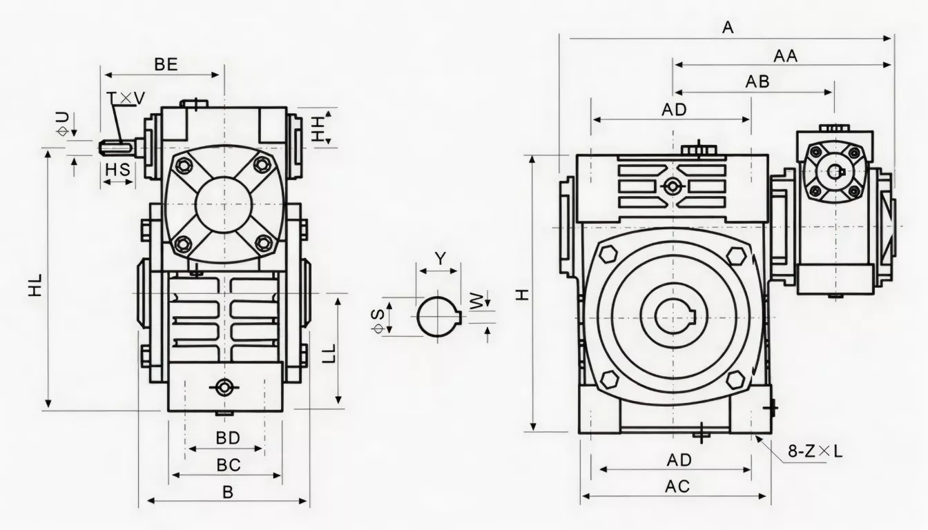 WPWEK hollow shaft flange-base double speed worm reducer specification