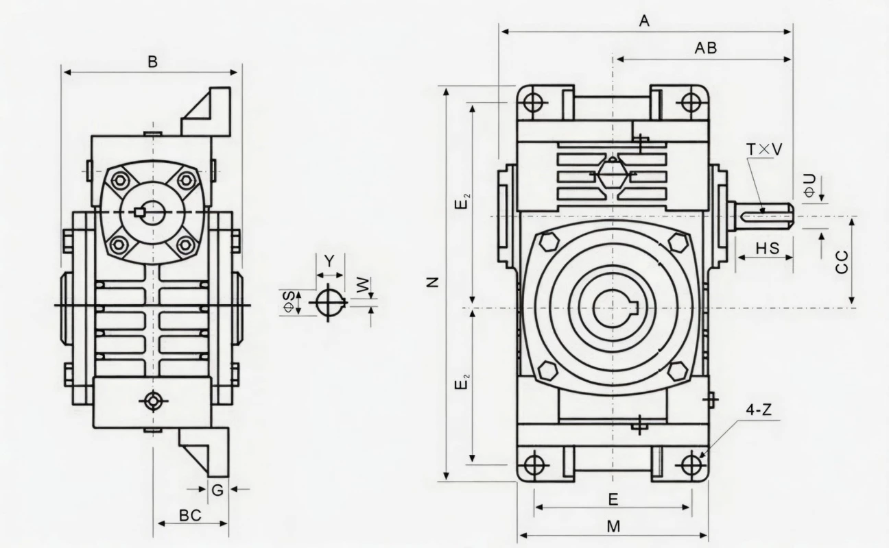 WPWKO hollow shaft multi-direction universal worm reducer specification