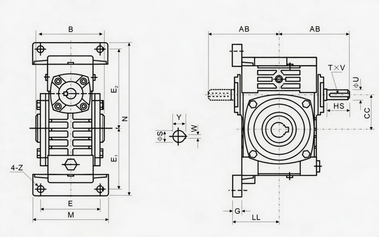 WPWKT hollow shaft tilted-base universal worm reducer specification