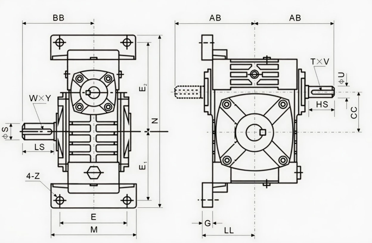 WPWV vertical flange-mount universal worm reducer specification