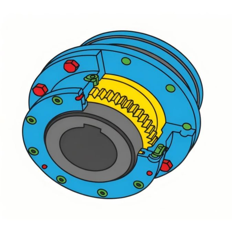 CL type gear coupling installed on industrial drive showing outer sleeve in position between motor and gearbox with coupling guards removed for illustration