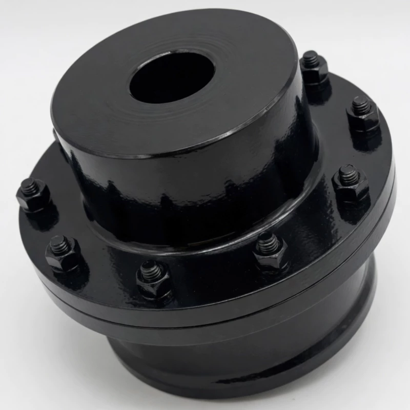 CLZ type gear coupling with extended outer sleeve assembled view showing longer sleeve spanning wider shaft gap between inner hubs, per GB/T5843