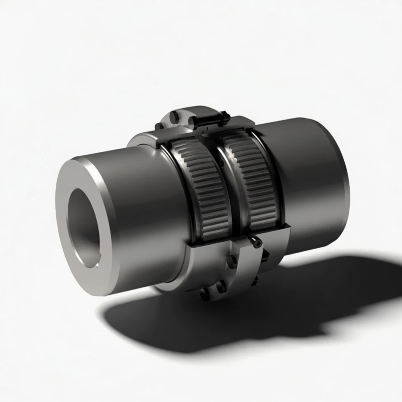 GIICLZ drum shape gear coupling disassembled showing crowned tooth hubs and intermediate shaft