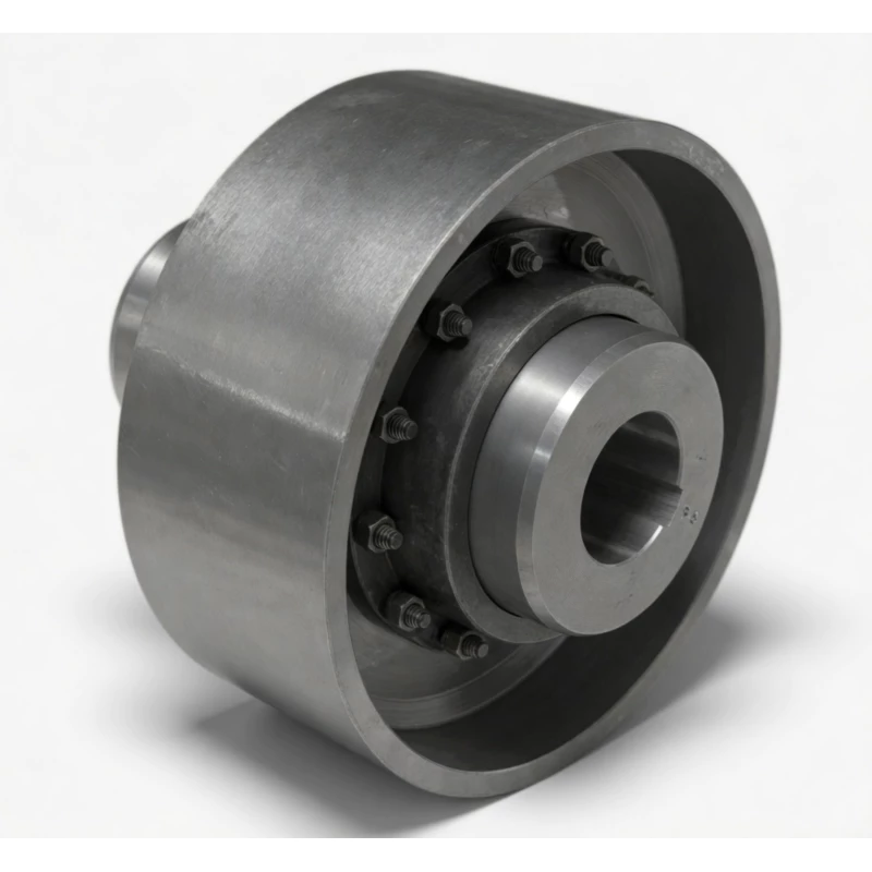 NGCL drum shape gear coupling with brake drum installed on industrial drive shaft assembly