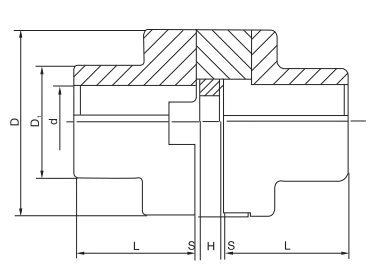 SL Type Oldham Coupling dimensional drawing and specification diagram — D, D1, L, H, S dimensions