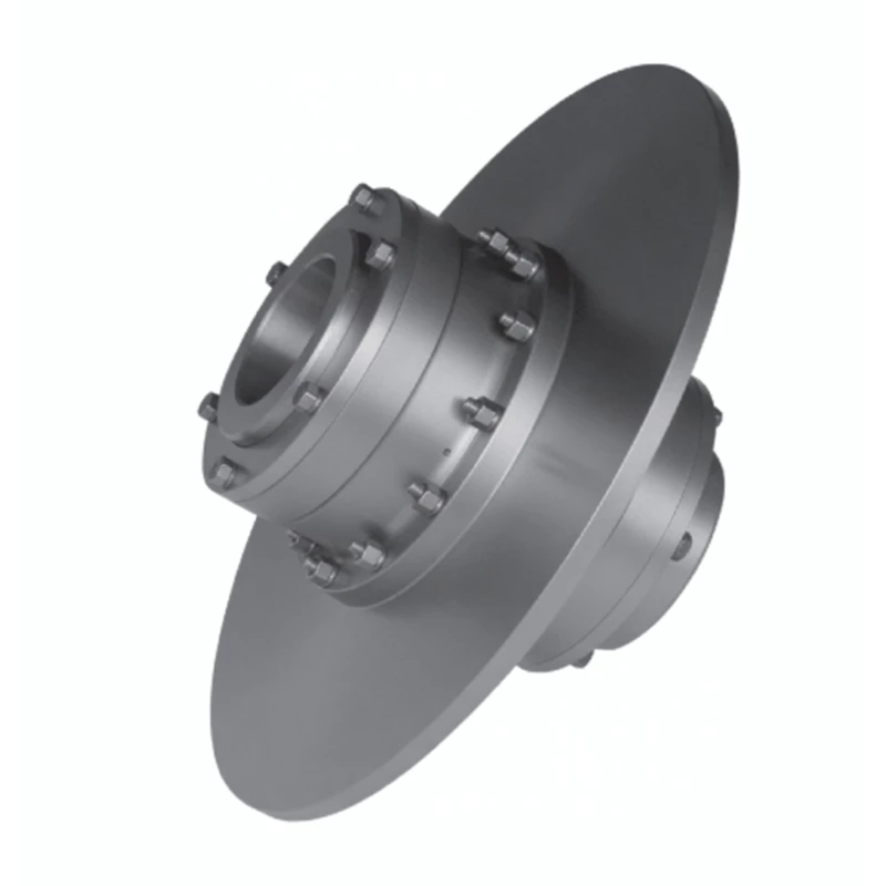 WGP coupling with brake disc installed on crane hoist drive shaft showing caliper brake assembly interface