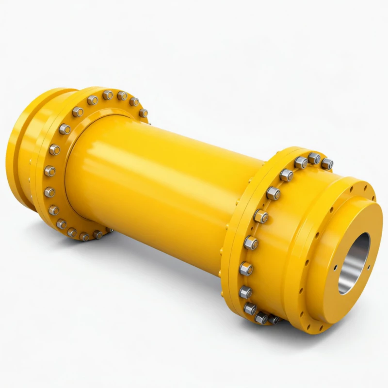WGT drum shape gear coupling with intermediate sleeve installed on industrial drive showing full assembly with both coupling halves and centre sleeve