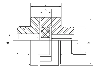WH Type Oldham Coupling dimensional drawing — D, D1, B, C dimensions and hub length reference