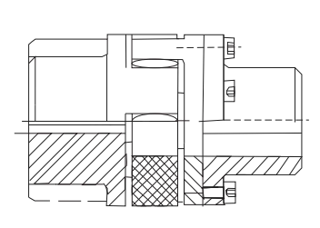 DF Type double flanged jaw coupling installed showing symmetric dual flange arrangement on industrial drive