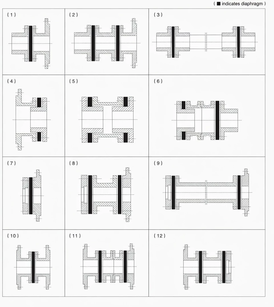 Diaphragm coupling can be made into various forms design reference drawings 1-12