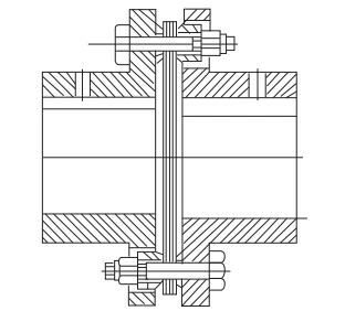 DJM type flexible diaphragm coupling key connection hub assembly detail