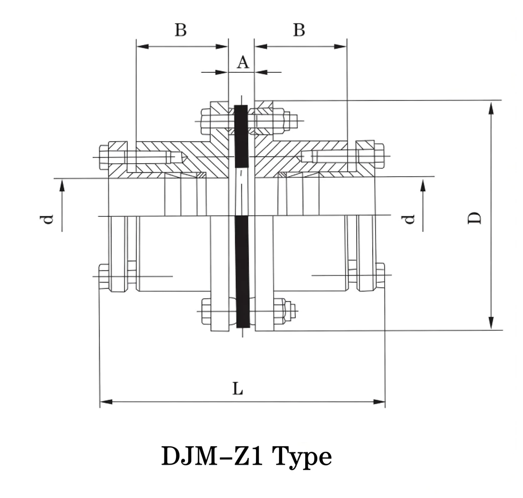 DJM-Z1 locking device diaphragm coupling dimension drawing D L A B bore specification