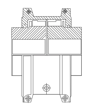 JS Horizontal Mount Grid Coupling dimensional drawing showing shell variants