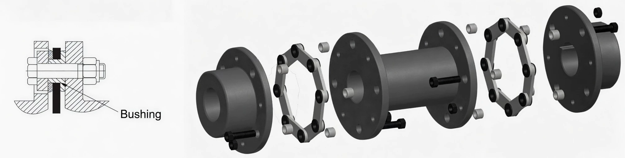 Diaphragm coupling stainless steel diaphragm pack structure assembly