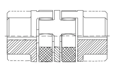 S Type dual elastomer jaw coupling assembled view showing three-piece hub arrangement
