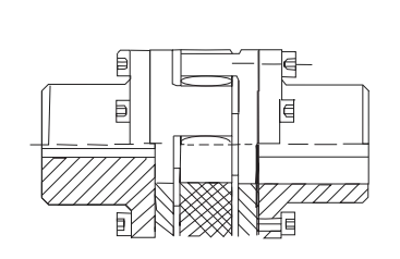 SF Type jaw coupling installed on heavy industrial drive showing flange interface and hub arrangement