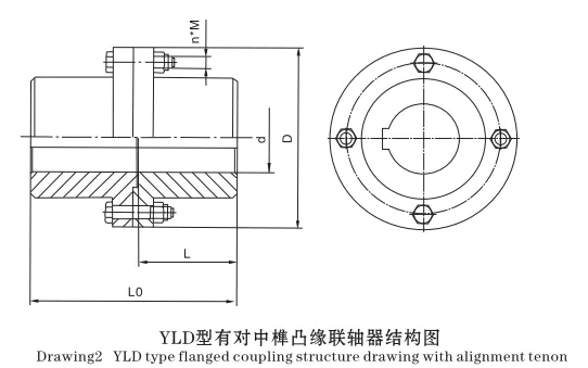 YLD flanged coupling with alignment tenon structure drawing